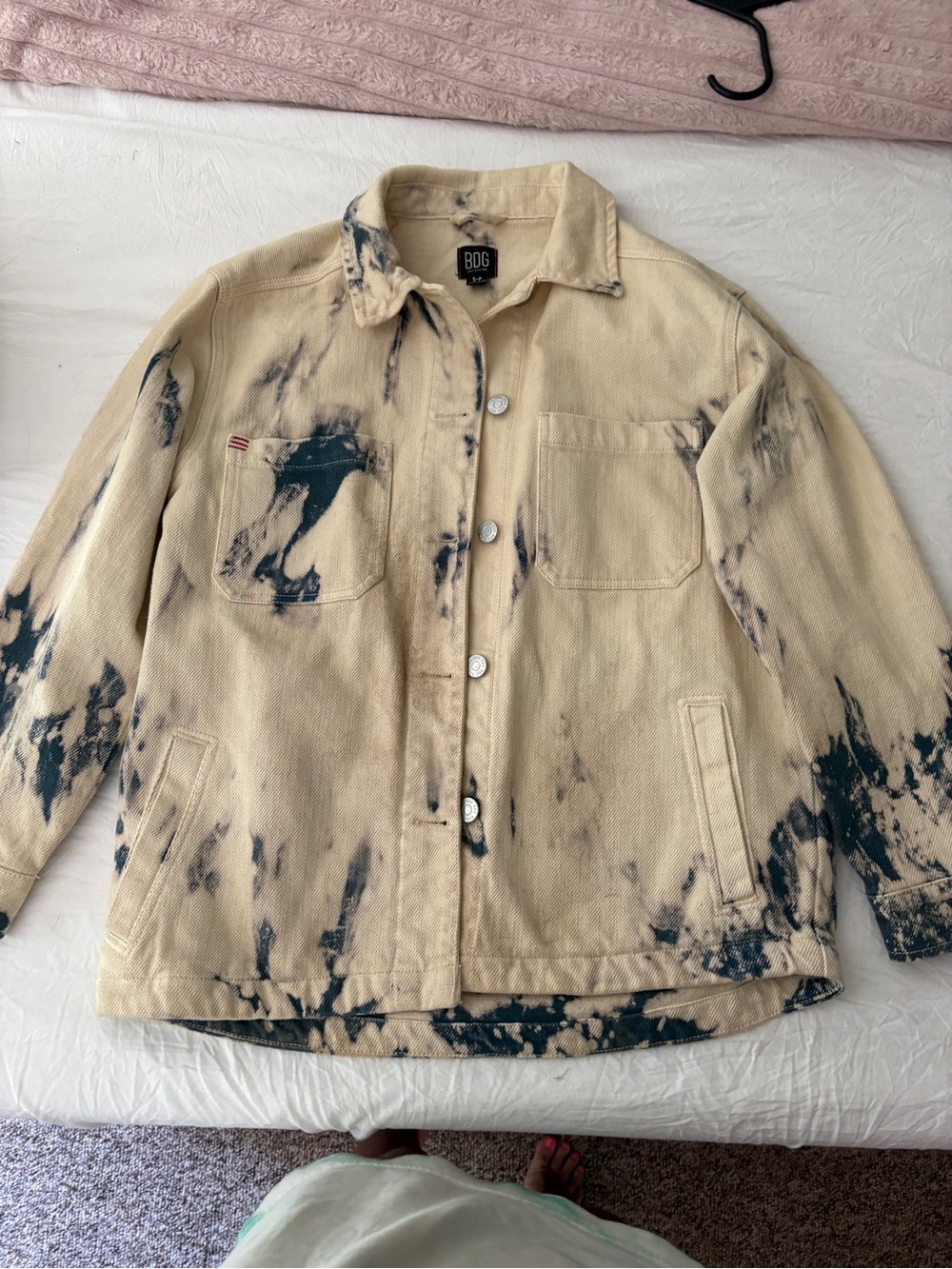 BDG Beige Canvas Jacket with Navy Bleach-Splatter